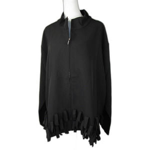 Truth & Style Black Jacket 1X Edgy Fringe Zip Front Polyester Blend (B14-146)